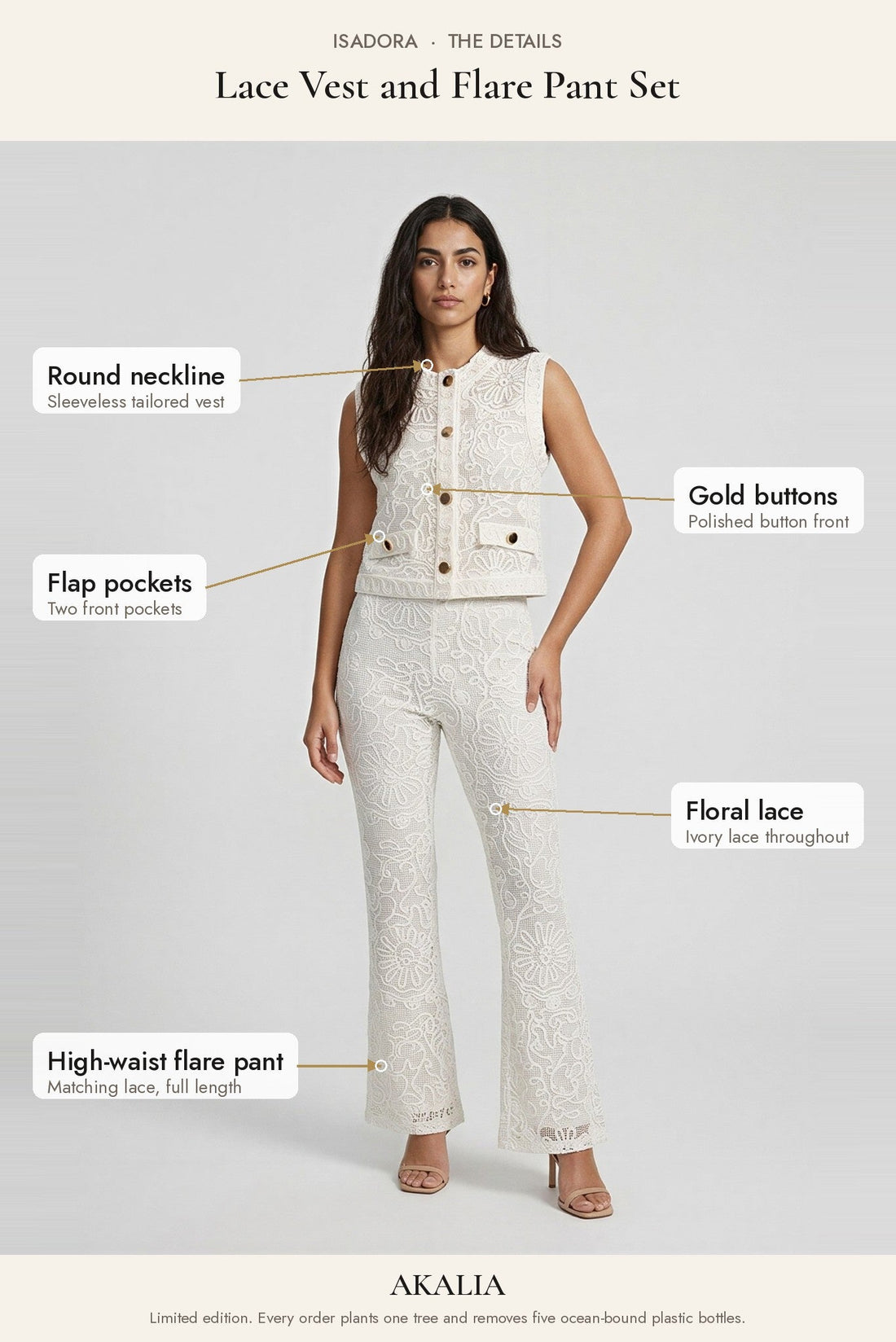 Isadora Lace Vest and Flare Pant Set - Akalia