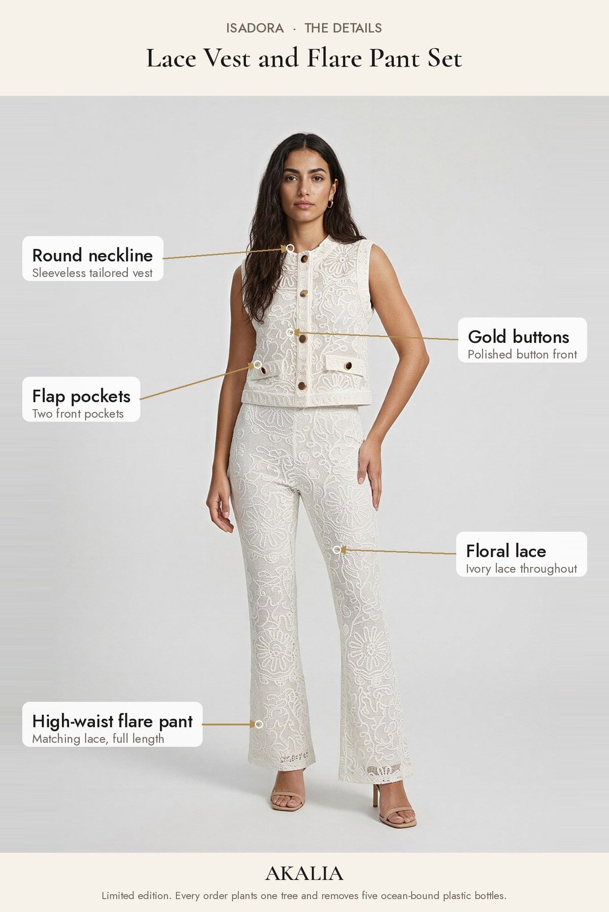 Isadora Lace Vest and Flare Pant Set - Akalia