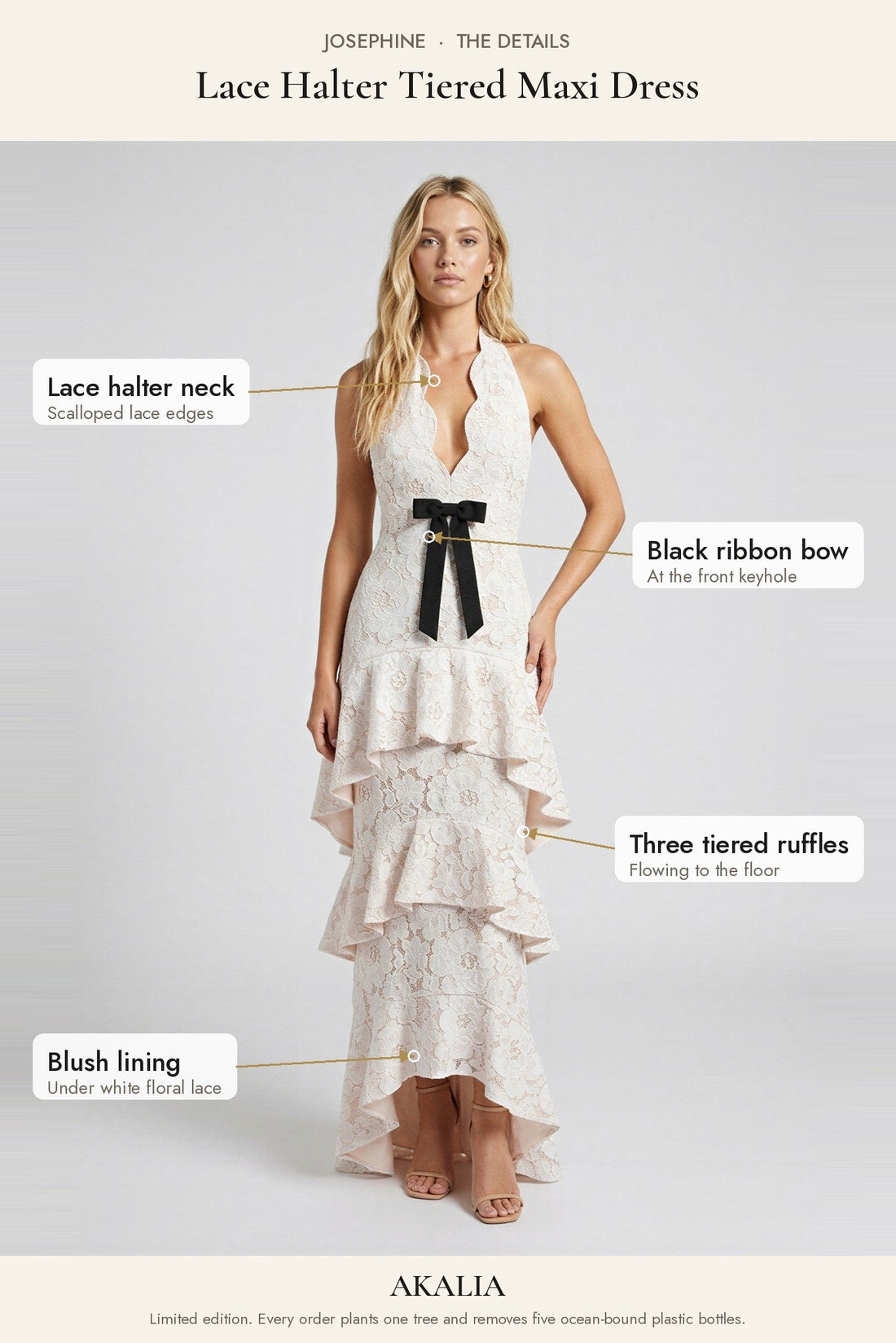 Josephine Lace Halter Tiered Maxi Dress - Akalia