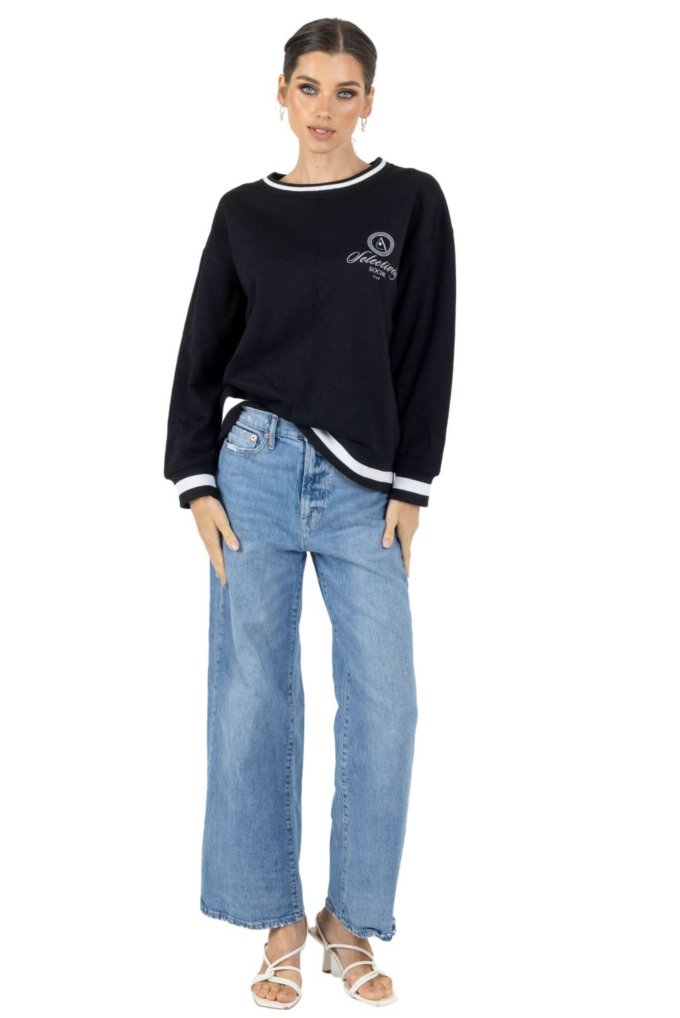 Lisa Printed Round Neck Pullover Sweatshirt - Akalia