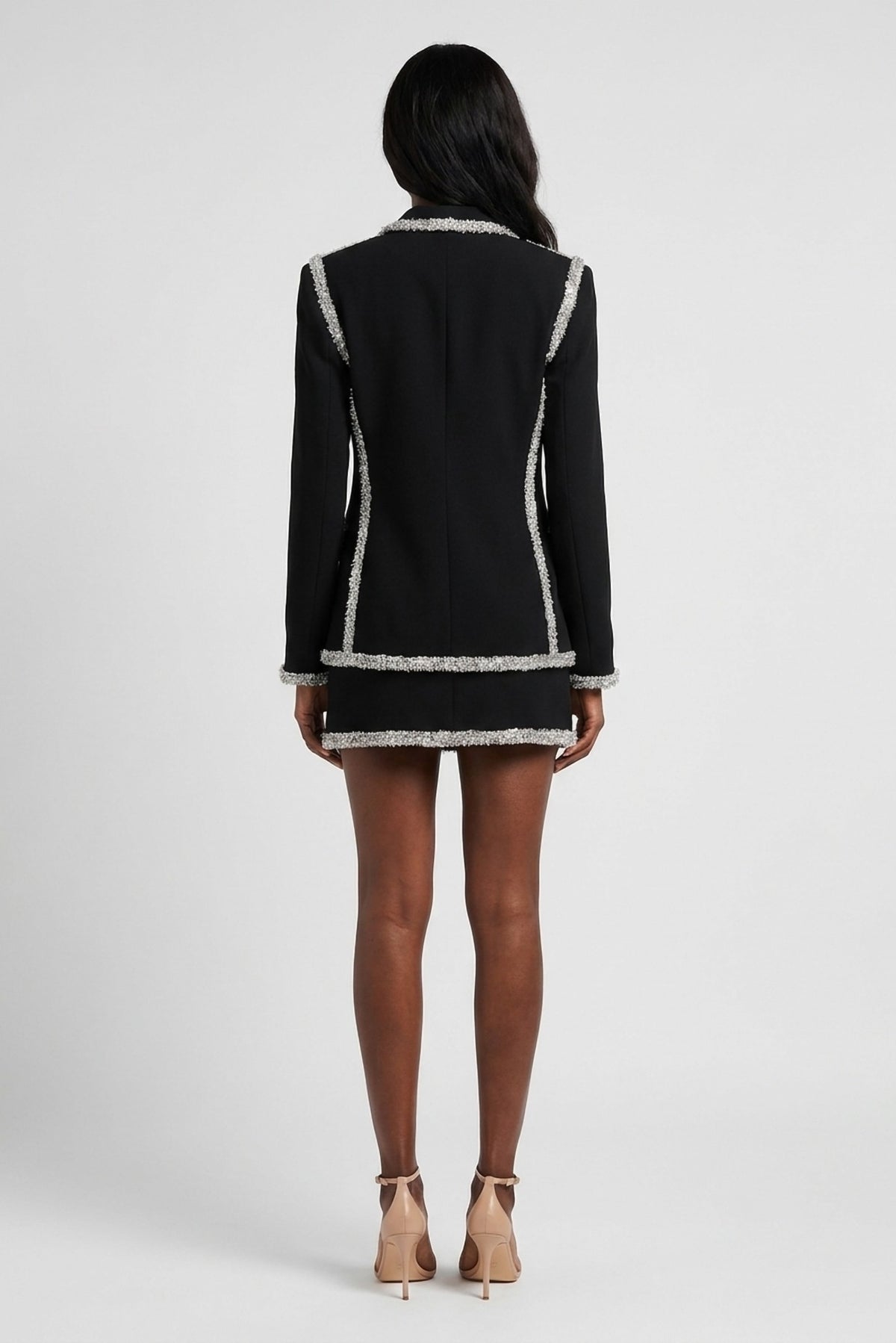 Lucienne Beaded-Trim Blazer and Mini Skirt Set back view - Akalia