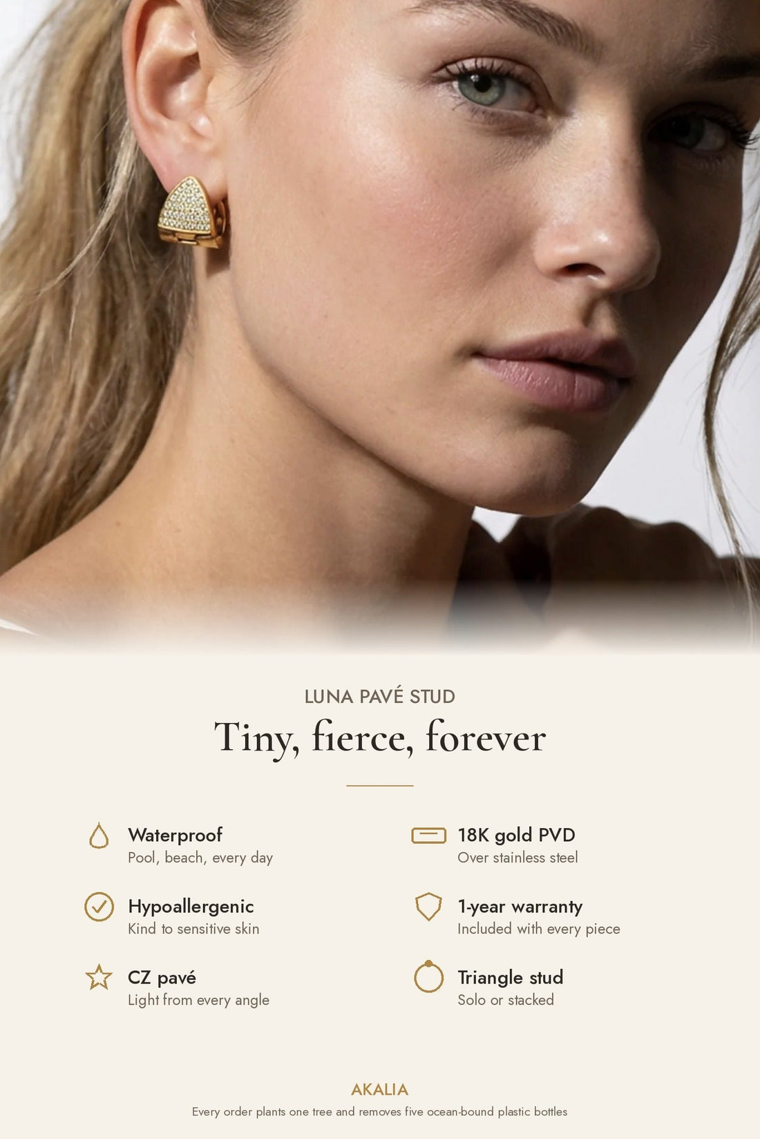 Luna Waterproof Dainty Triangle Zircon Pave Stud - Akalia