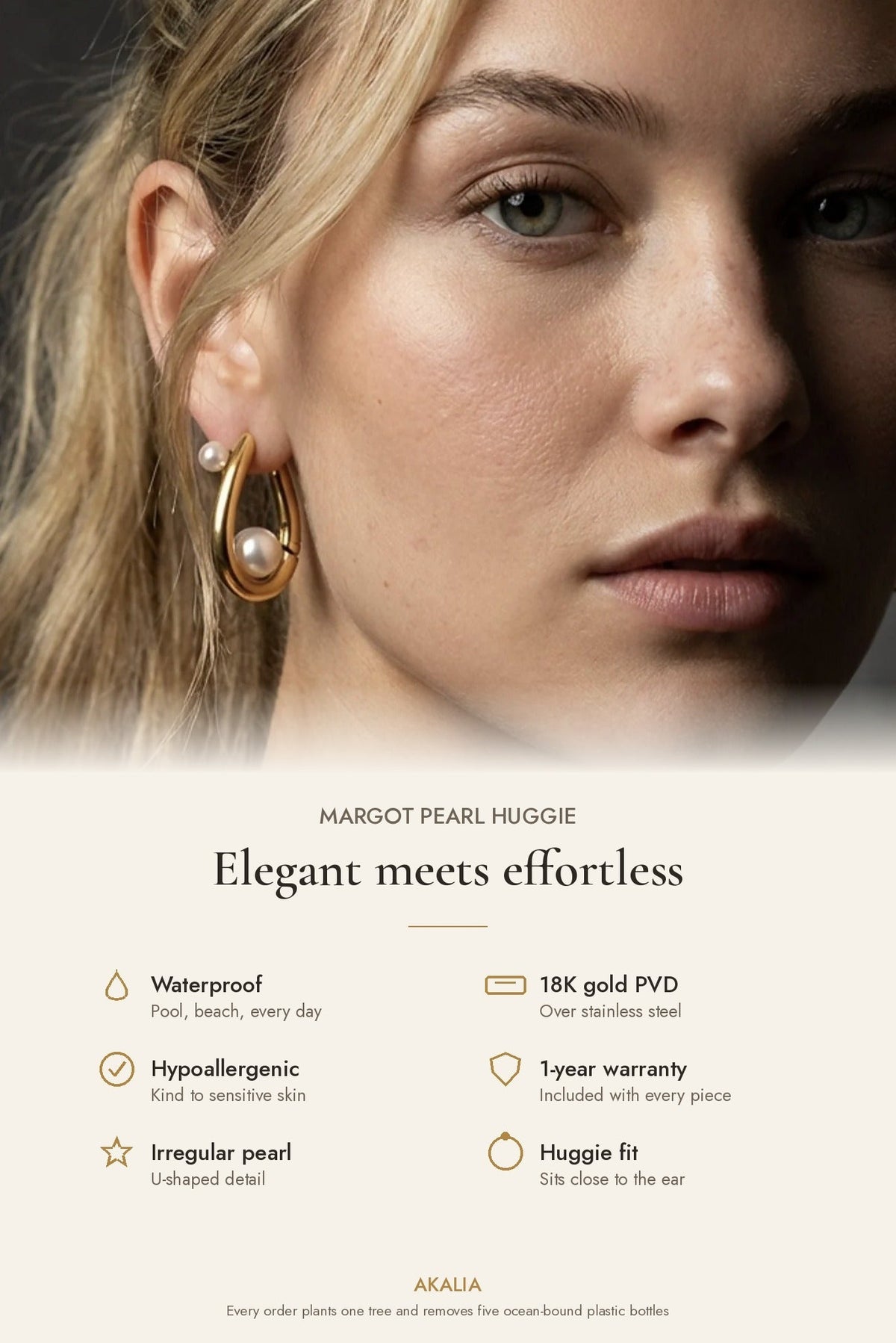 Margot Waterproof Pearl Huggie Earring - Akalia