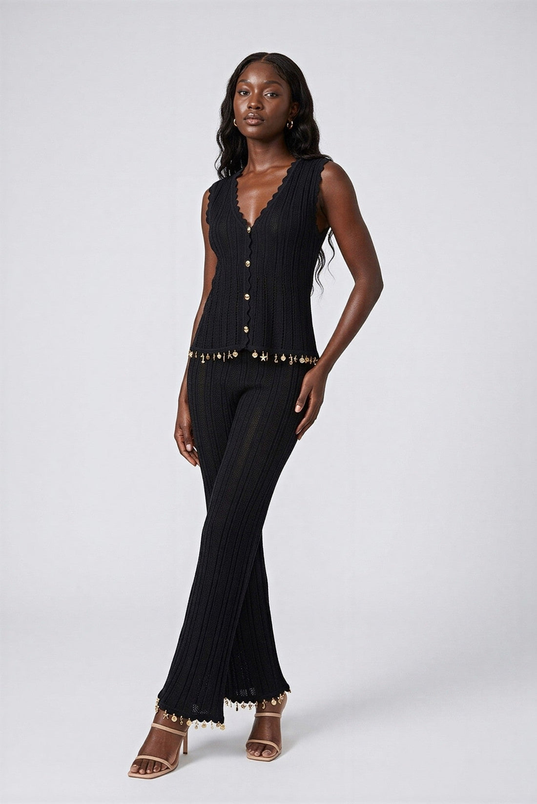 Marisa Knit Charm-Hem Vest and Pant Set - Akalia