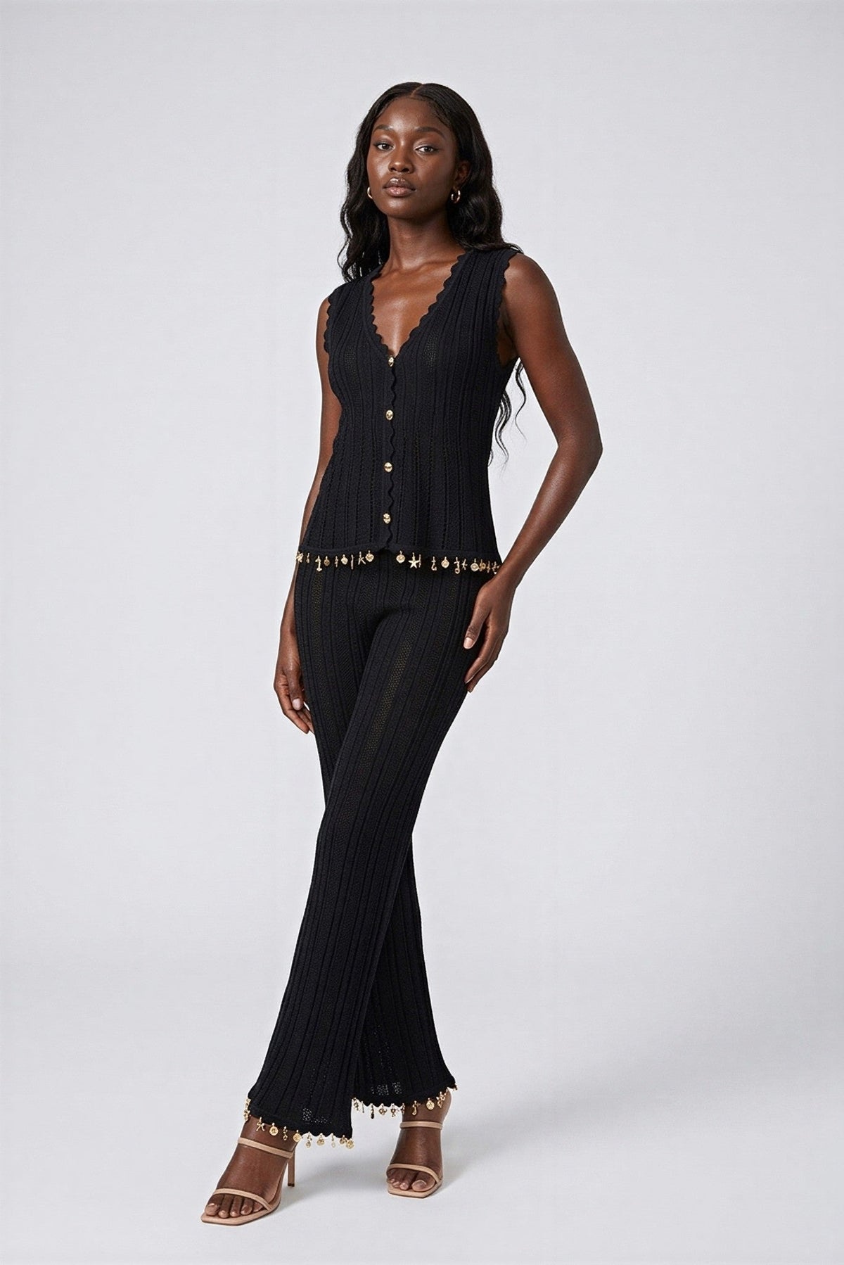 Marisa Knit Charm-Hem Vest and Pant Set - Akalia