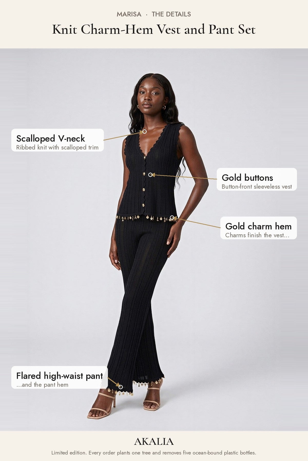 Marisa Knit Charm-Hem Vest and Pant Set - Akalia