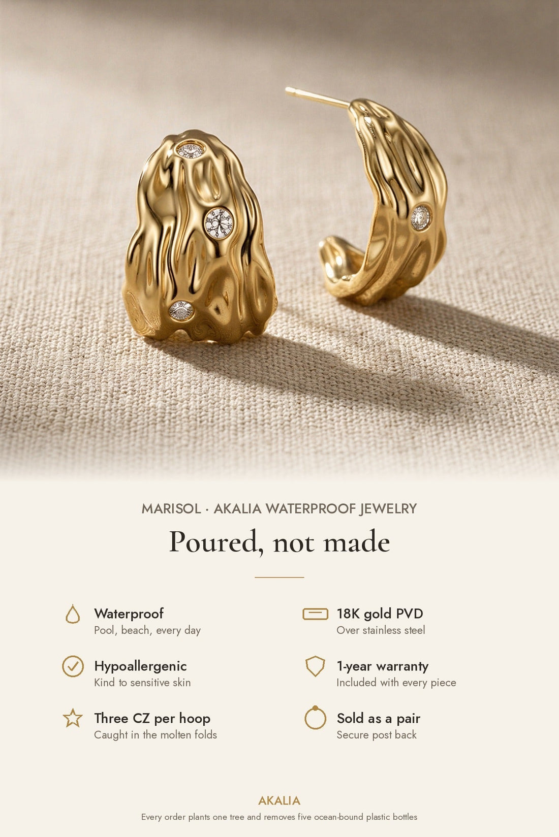 Marisol Waterproof Molten CZ Hoop Earring - Akalia