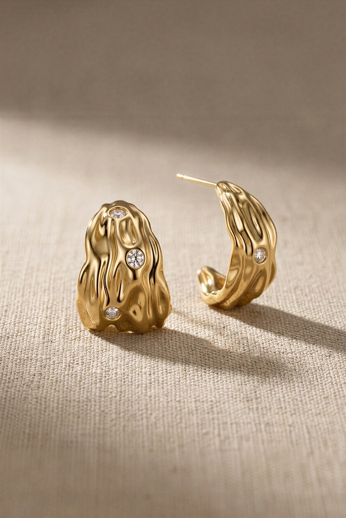 Marisol Waterproof Molten CZ Hoop Earring close-up detail – 18K gold PVD over stainless steel