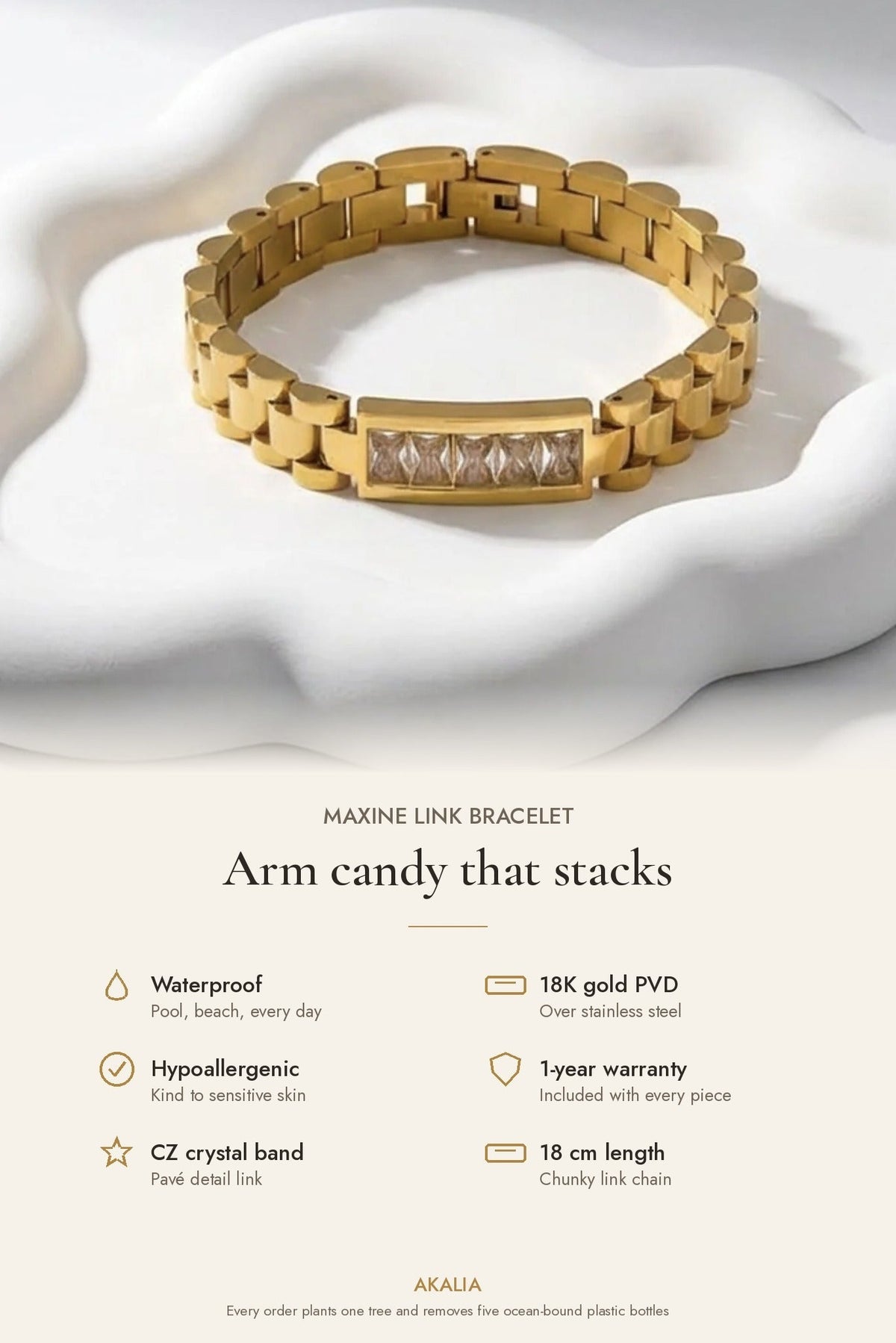 Maxine Waterproof Link Chain Crystal Bracelet - Akalia