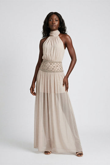Mireille Halter Crystal-Waist Maxi Dress - Akalia