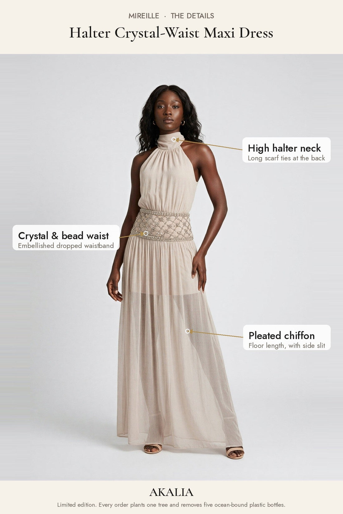 Mireille Halter Crystal-Waist Maxi Dress - Akalia
