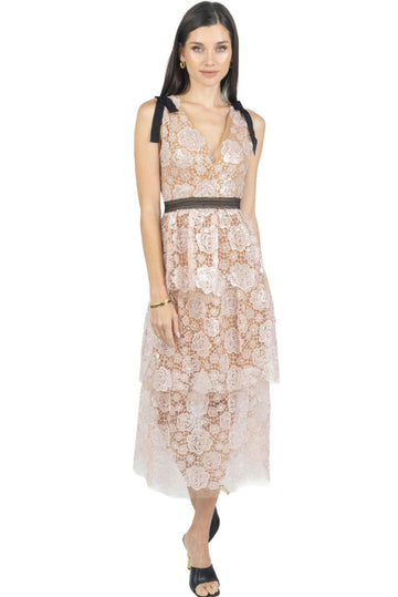 Natalia Pink Sequined Guipure Lace Dress - Akalia