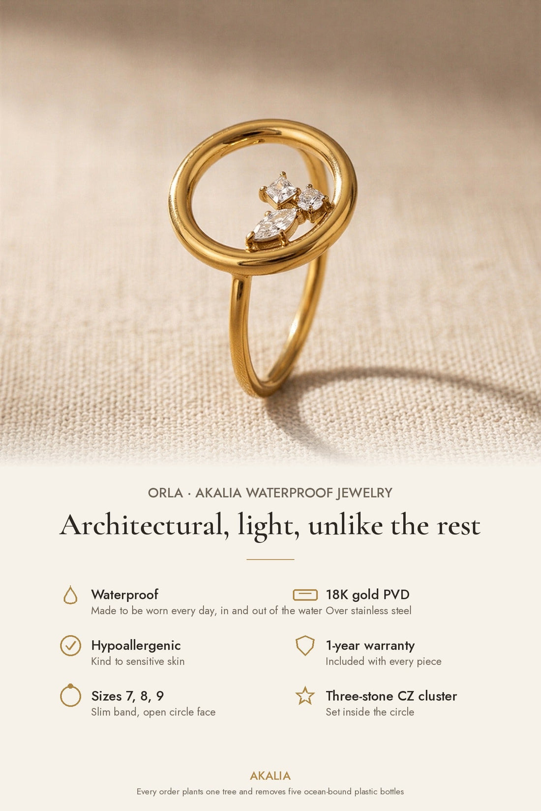 Orla Waterproof Open Circle CZ Ring - Akalia