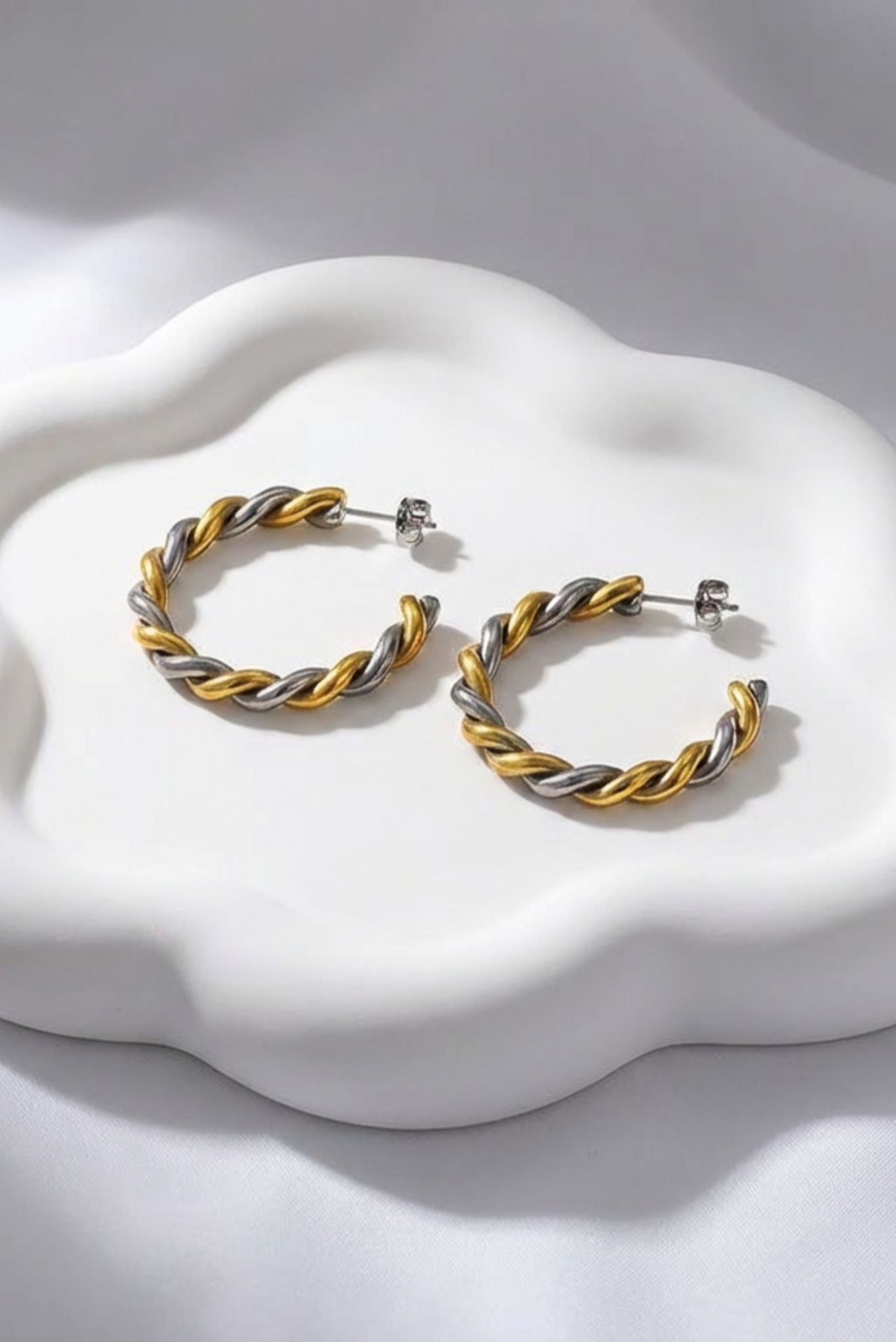 Paloma Waterproof Two - Tone Chunky Rope Hoop Earring - Akalia