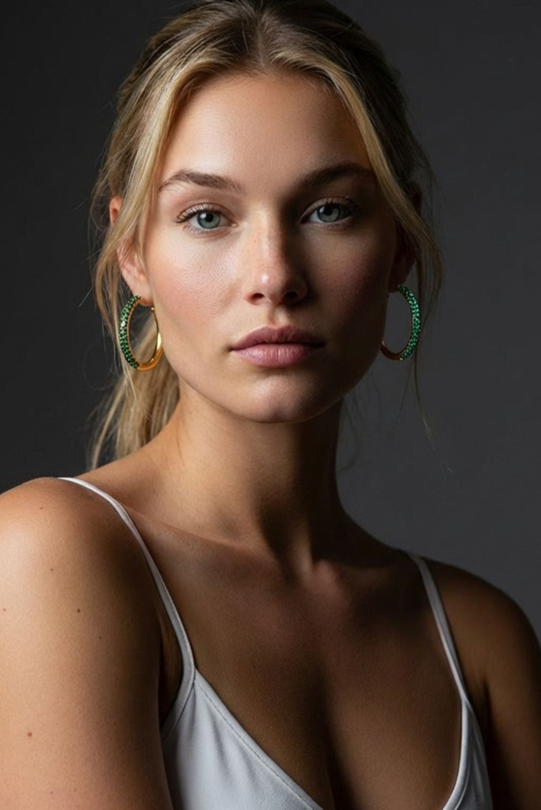 Paloma Waterproof Two - Tone Emerald Chunky Rope Hoop Earring - Akalia