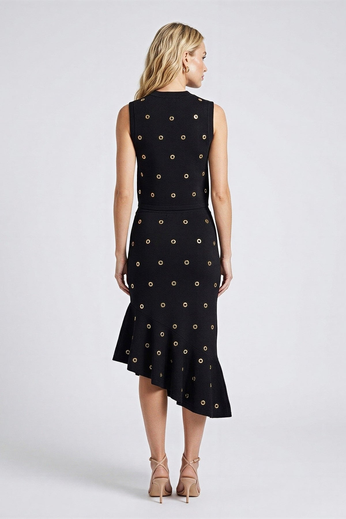 Raya Grommet Knit Top and Asymmetric Skirt Set - Akalia
