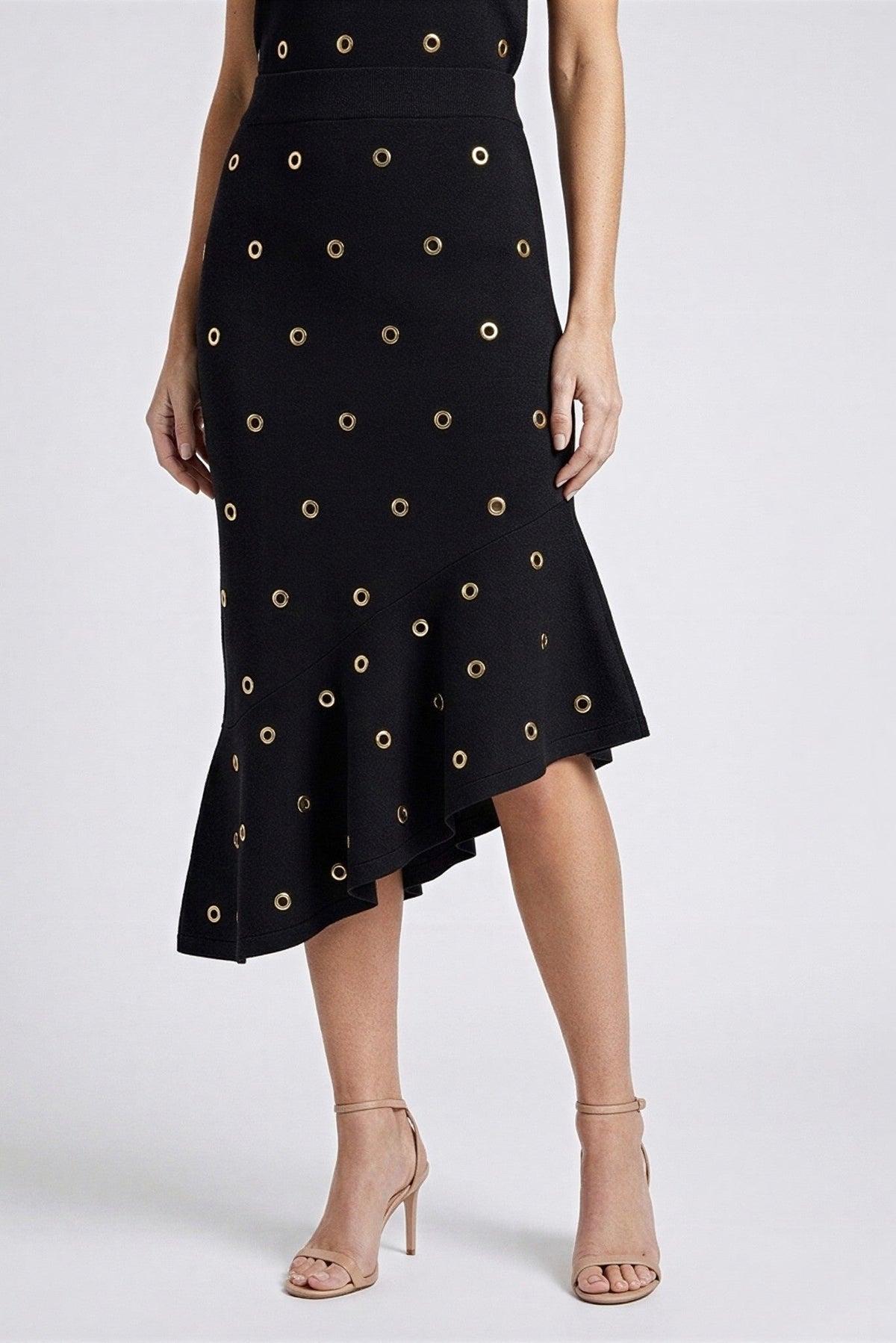 Raya Grommet Knit Top and Asymmetric Skirt Set - Akalia