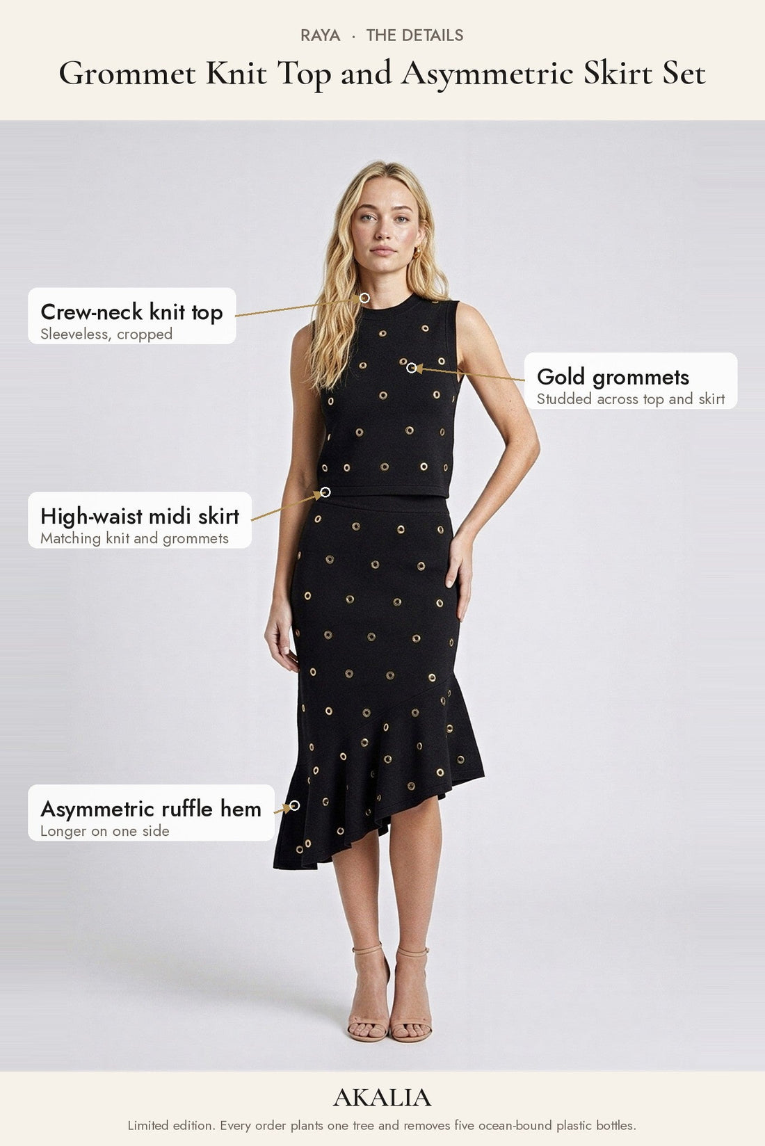 Raya Grommet Knit Top and Asymmetric Skirt Set - Akalia