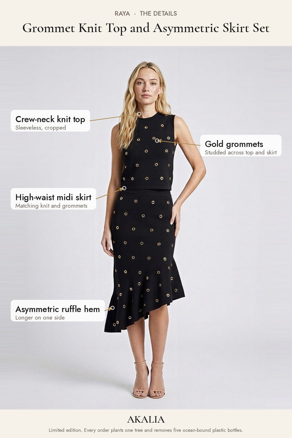 Raya Grommet Knit Top and Asymmetric Skirt Set - Akalia