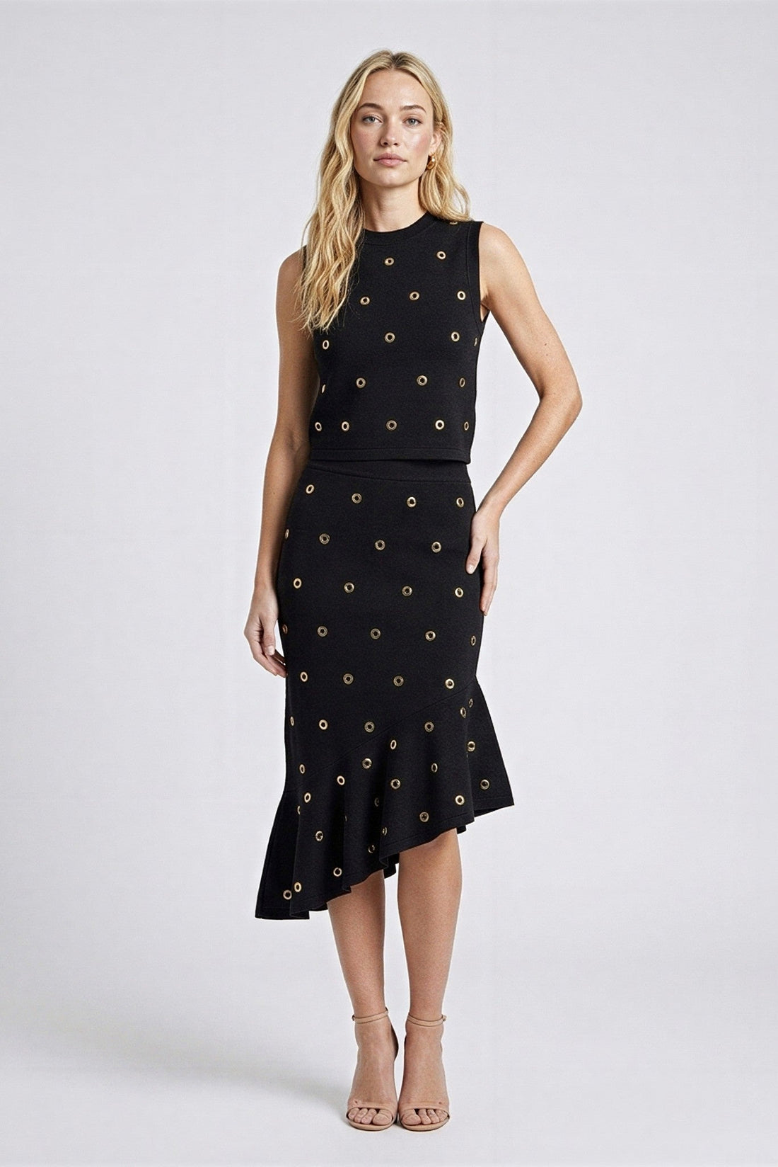 Raya Grommet Knit Top and Asymmetric Skirt Set - Akalia