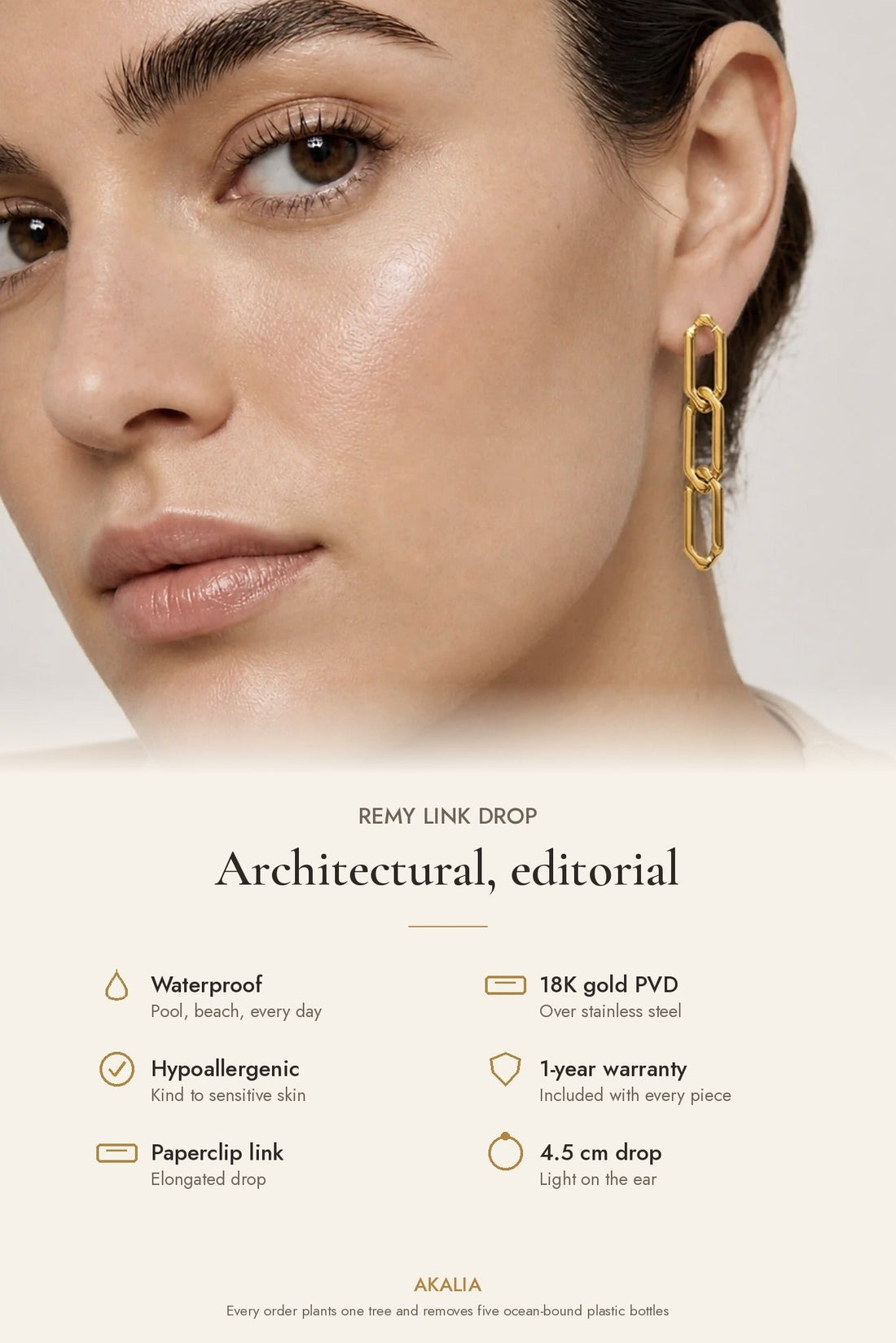 Remy Waterproof Link Drop Earring - Akalia