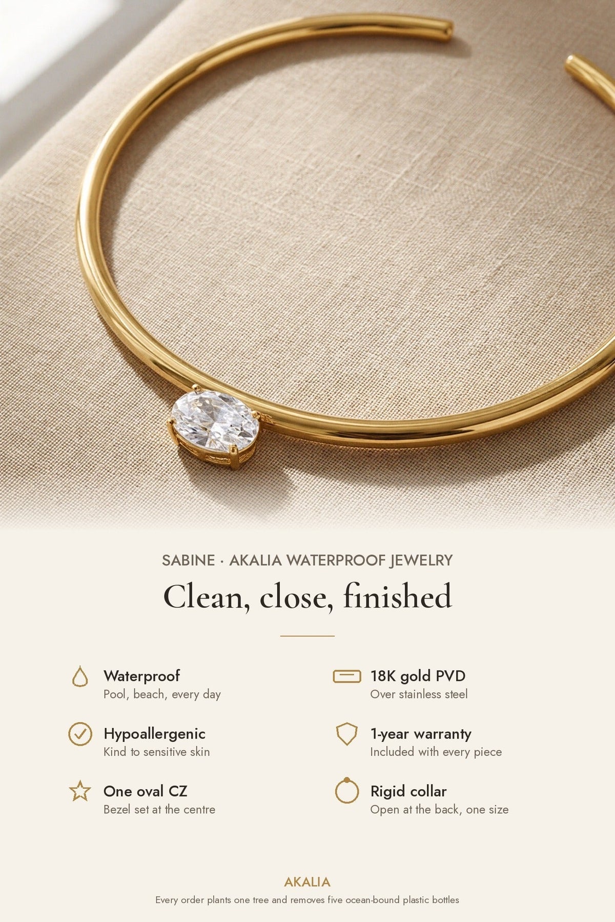 Sabine Waterproof CZ Collar Necklace - Akalia