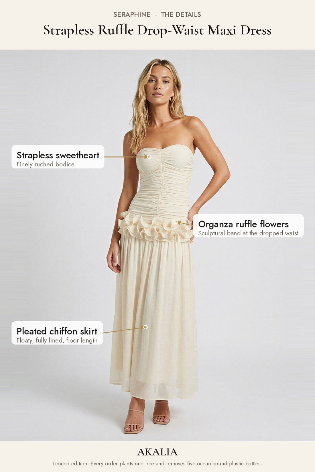 Seraphine Strapless Ruffle Drop-Waist Maxi Dress - Akalia