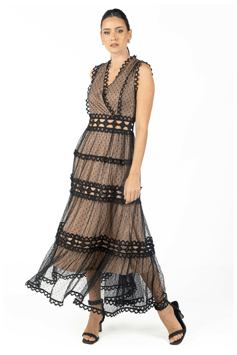 Serena Black Lace Maxi Dress - Akalia