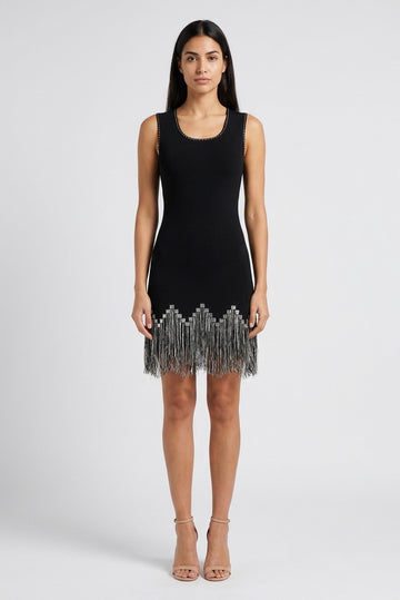 Severine Knit Fringe-Hem Mini Dress front view - Akalia