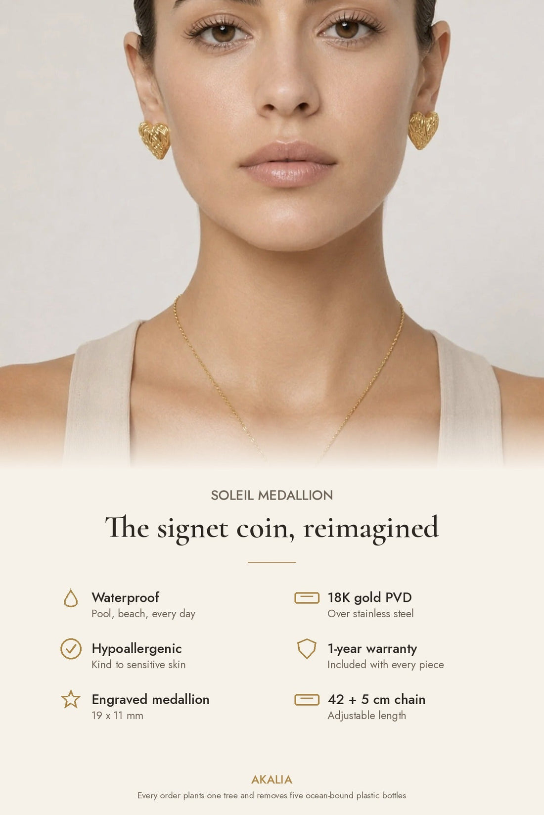 Soleil Waterproof Textured Medallion Necklace - Akalia