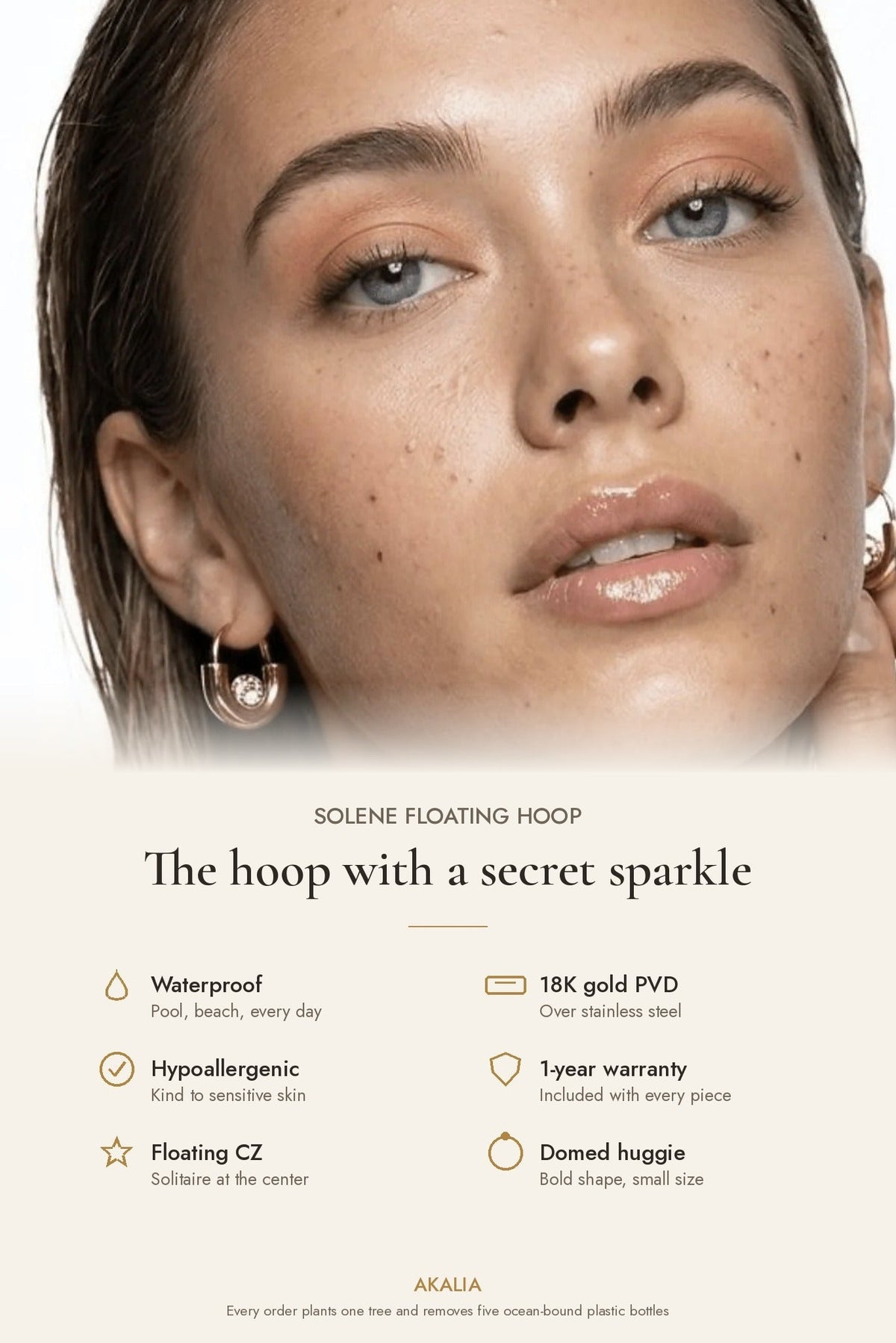 Solene Waterproof Floating Crystal Hoop Earring - Akalia