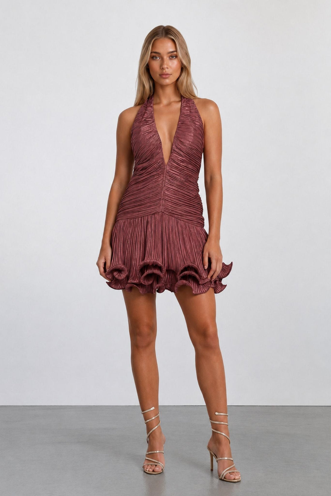 The Lumiere Metallic Pleated Mini Dress - Akalia