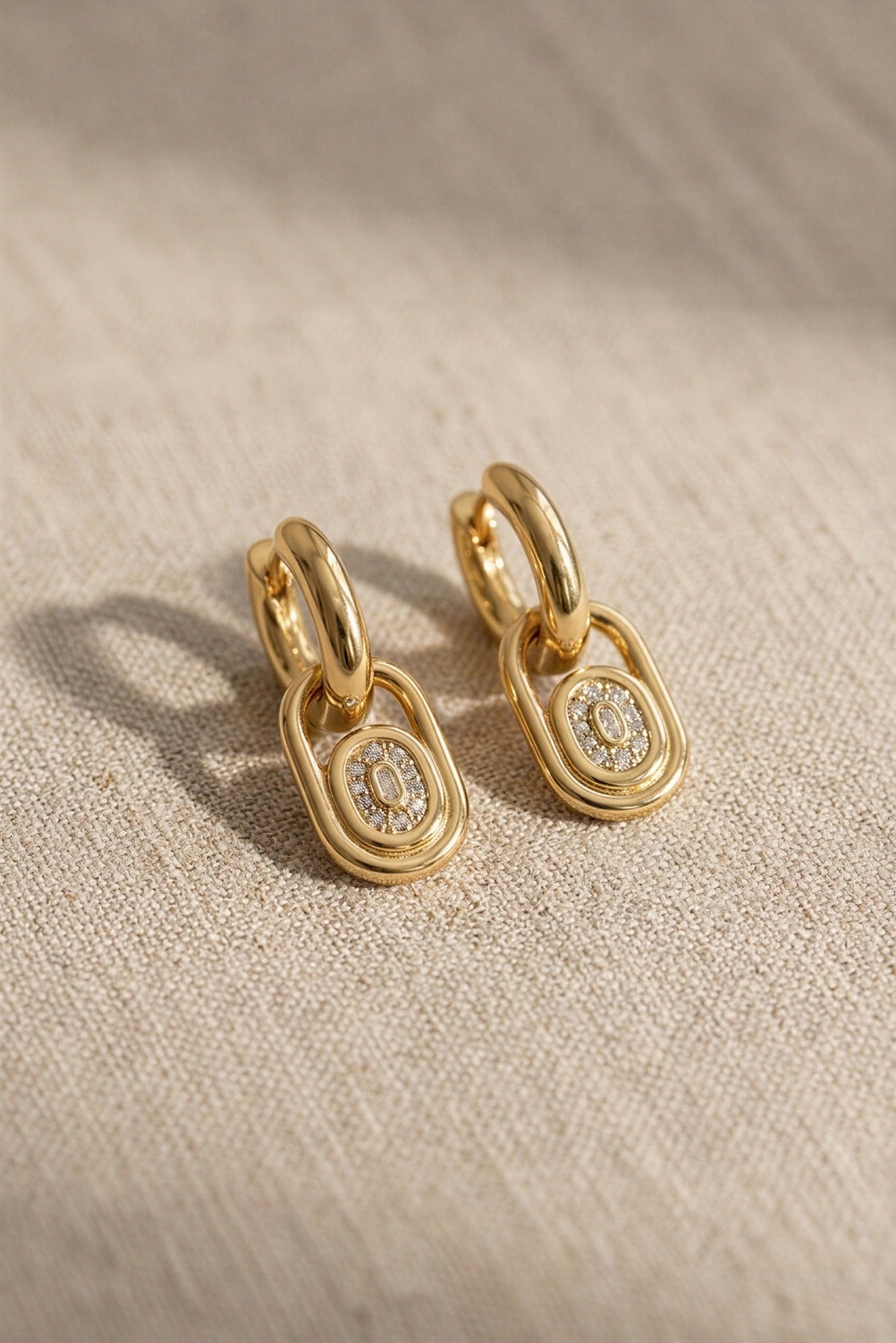 Thea Waterproof Pavé CZ Layered Huggie Earring close-up detail – 18K gold PVD over stainless steel