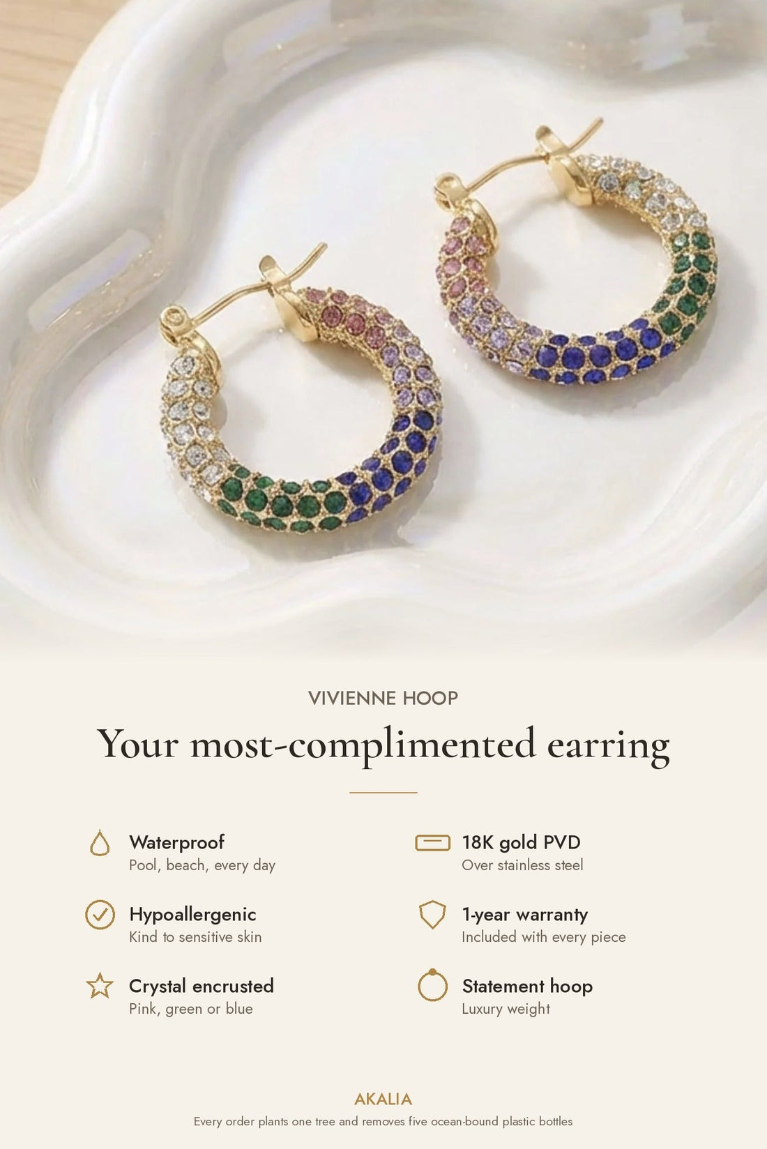 Vivienne Waterproof Rhinestone Statement Hoop - Akalia
