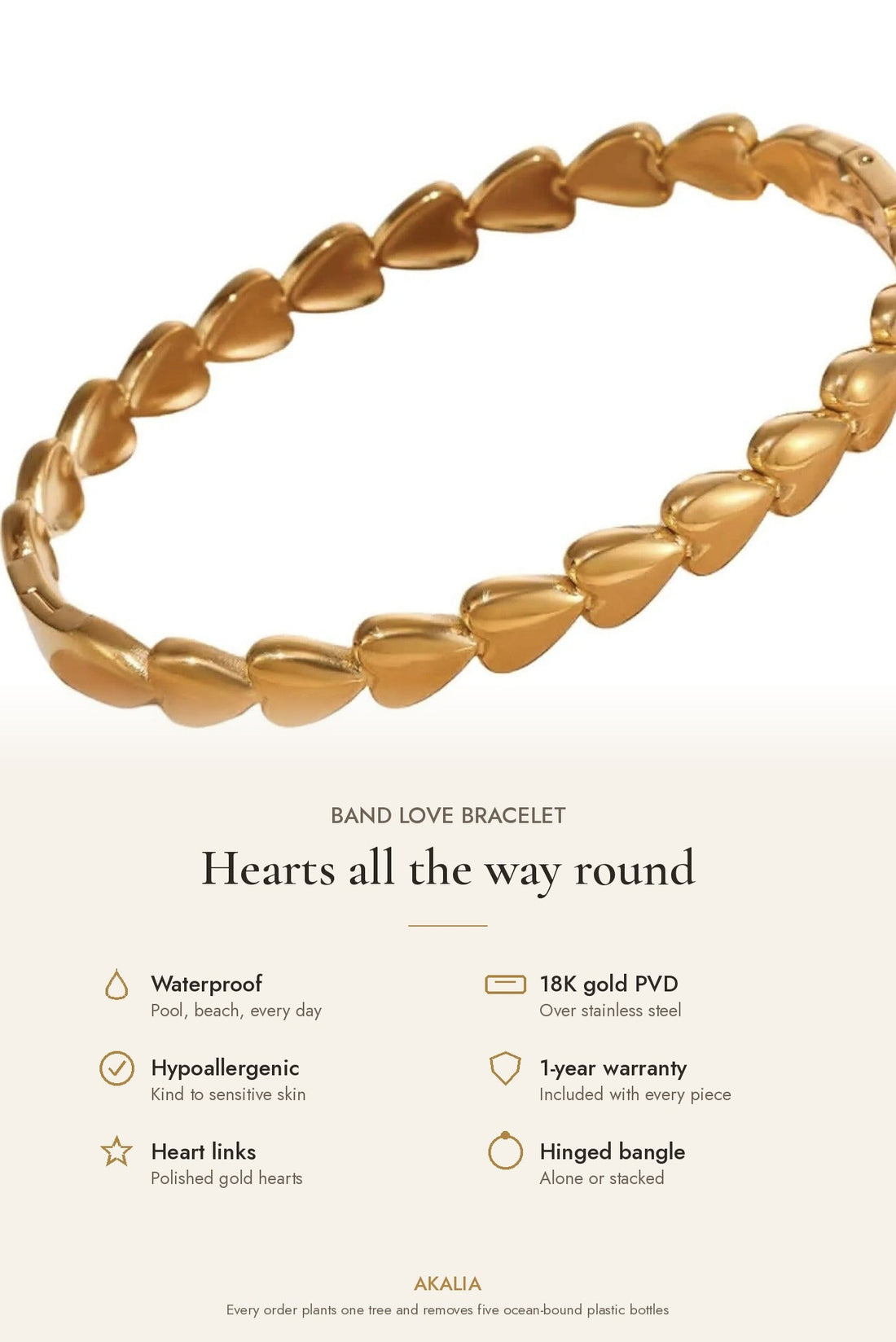 Waterproof Gold Plated Band Love Bracelet - Akalia