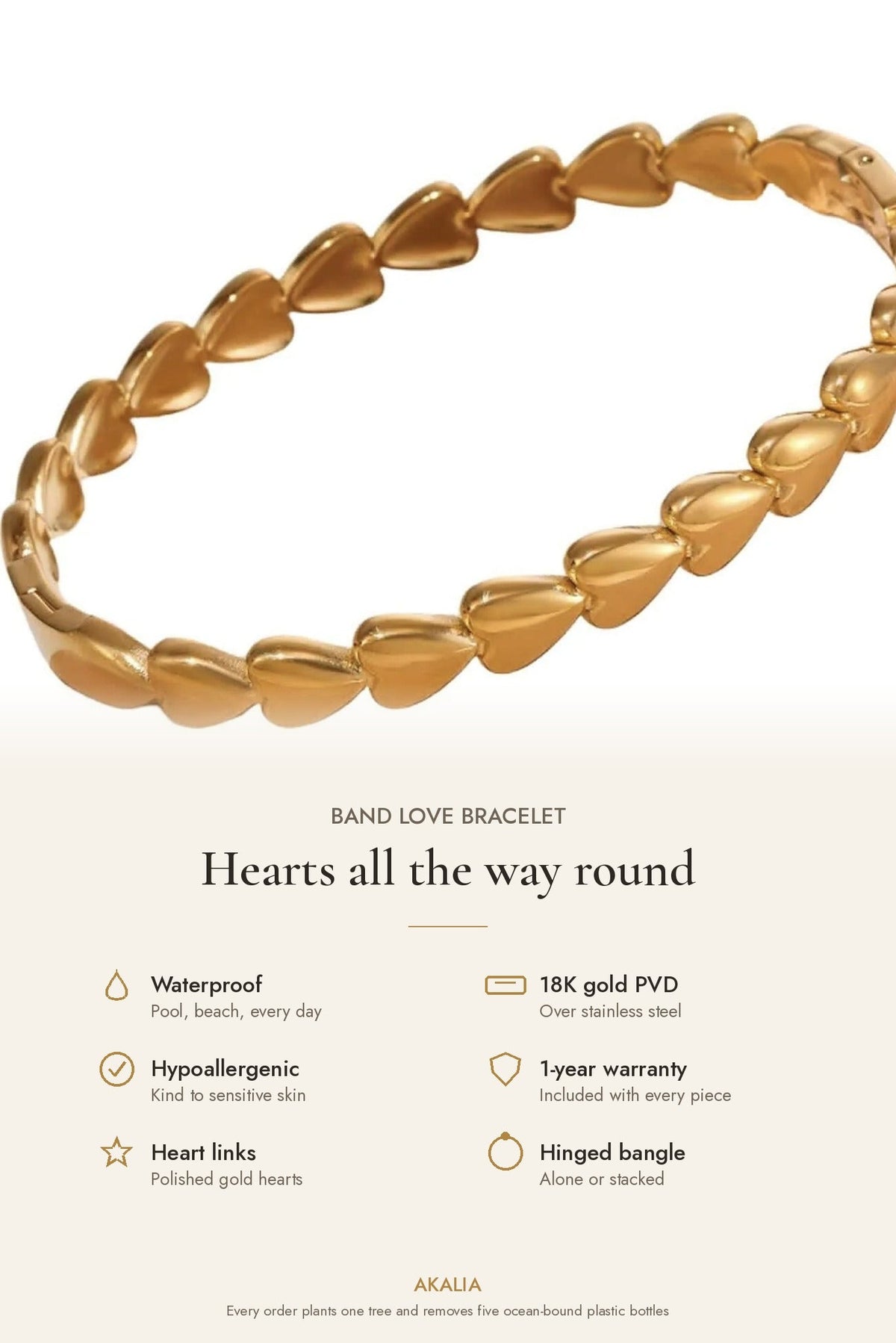 Waterproof Gold Plated Band Love Bracelet - Akalia