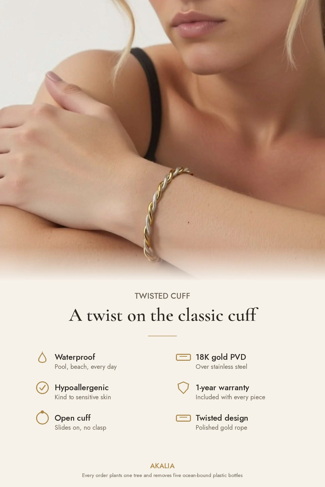 Waterproof Twisted Cuff Bracelet - Akalia