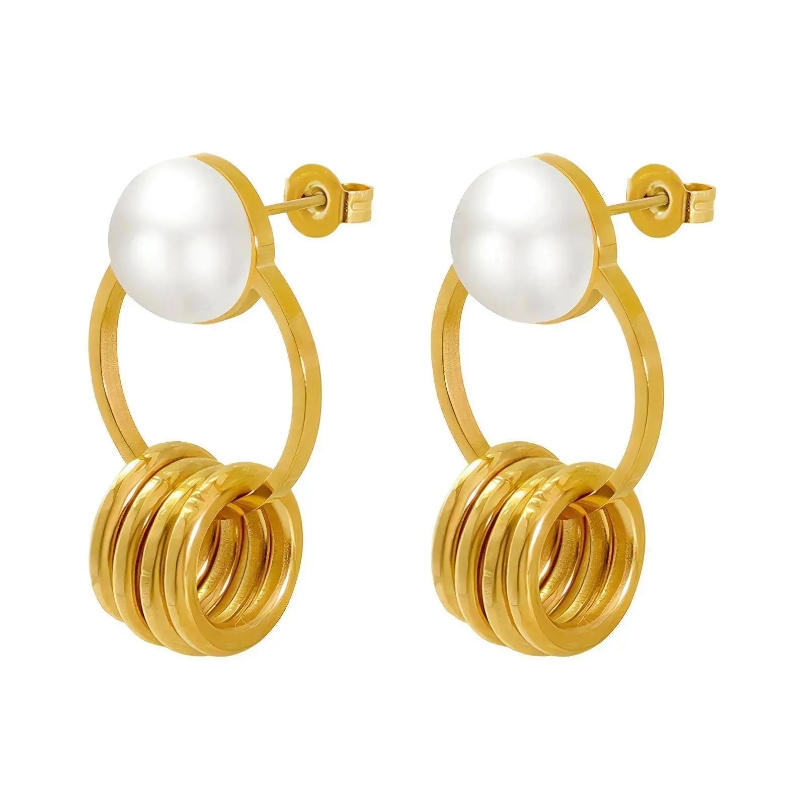 A Big Entrance 18k Gold Plated Stainless Steel Drop Pearl Earrings - Akalia
