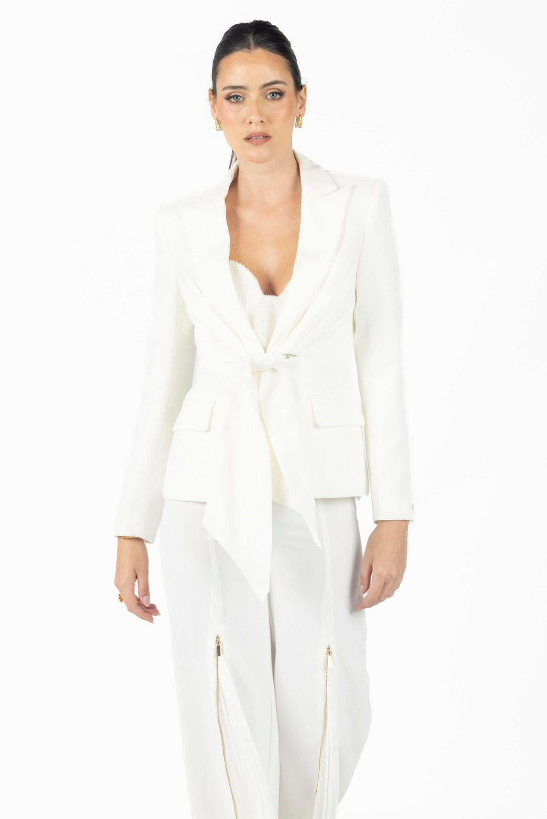 Alana White Pleated Blazer - Akalia