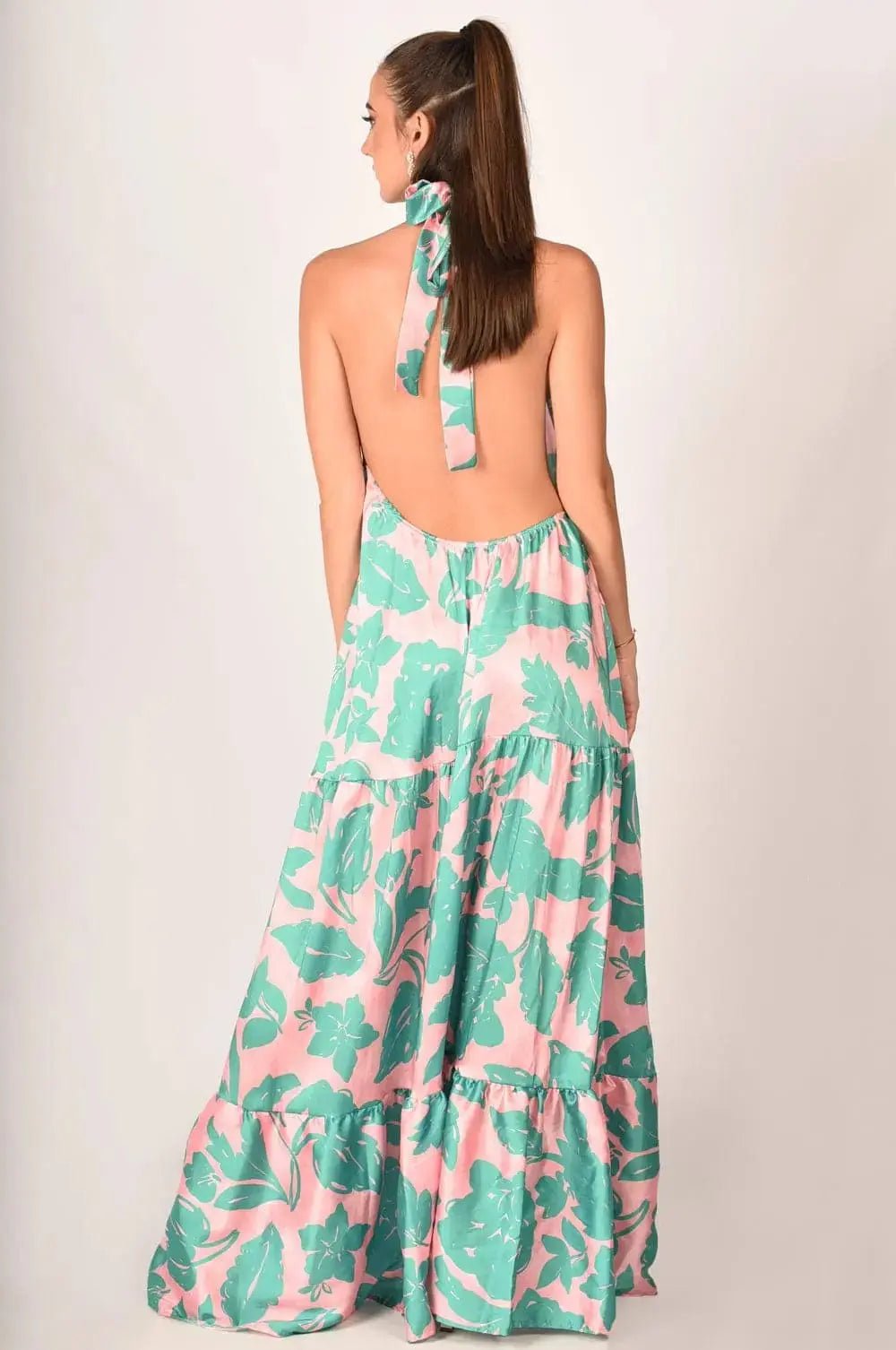 Alessandra Floral Satin Silk Backless Maxi Dress - Akalia