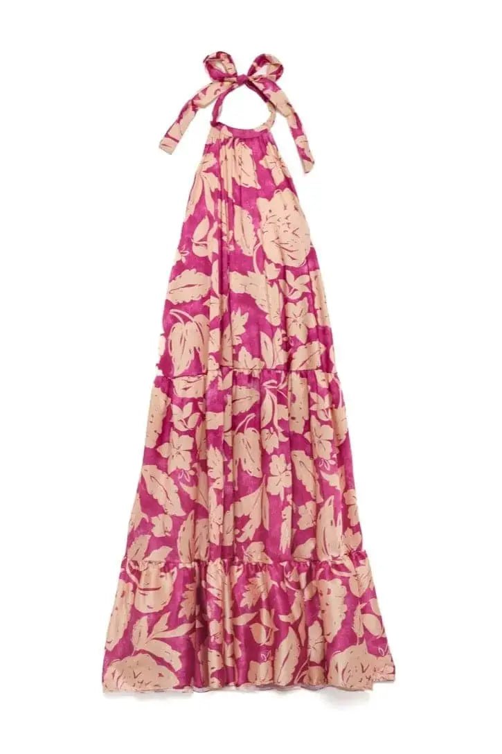 Alessandra Floral Satin Silk Backless Maxi Dress - Akalia