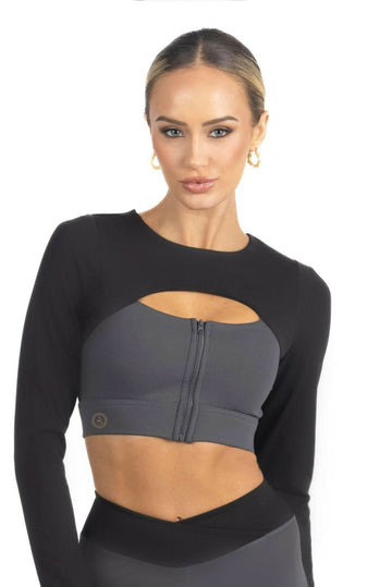 Alisha Color Block Activewear Long Sleeve Top in Black - Akalia