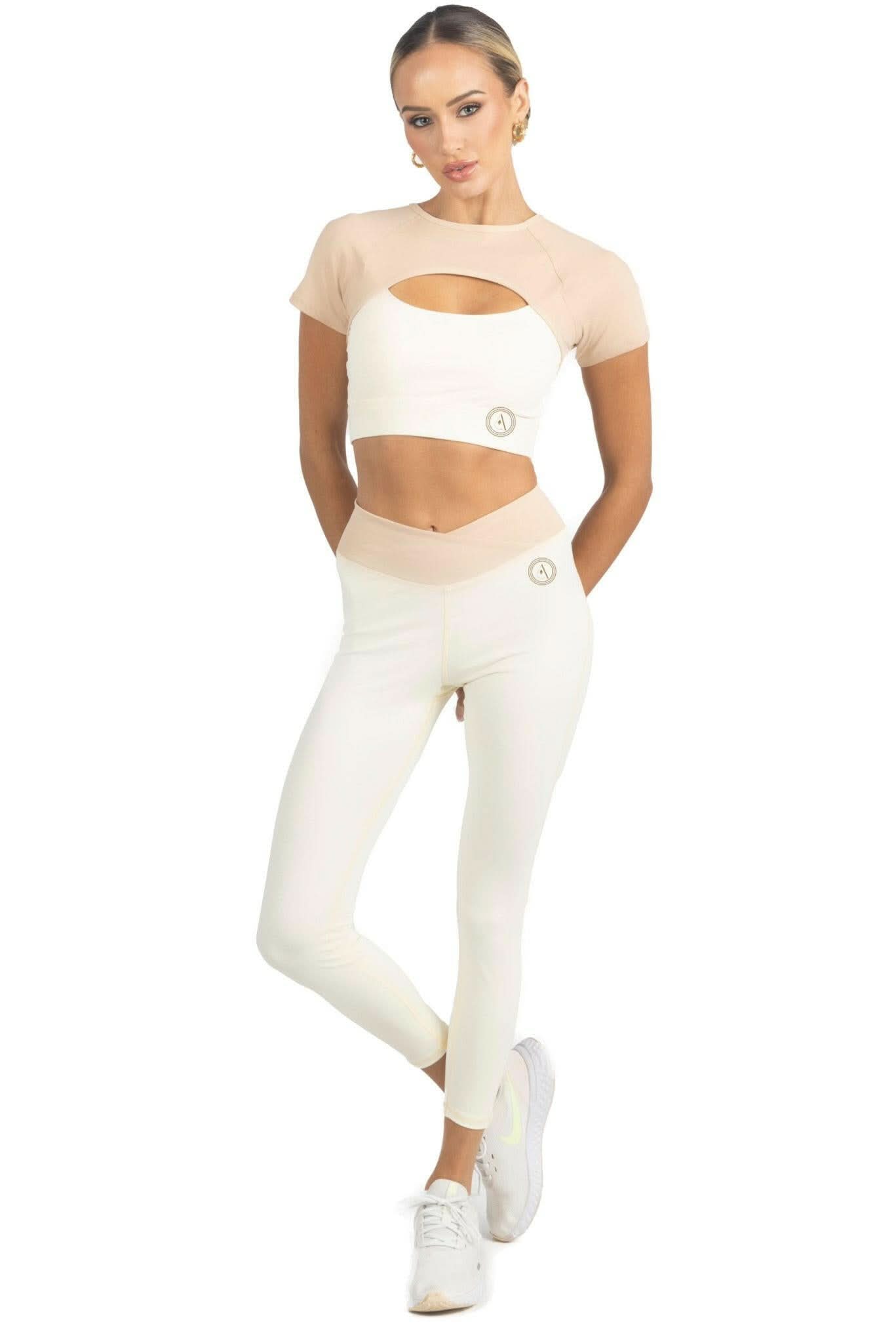 Alisha V Waistline Colorblock Legging in Beige - Akalia