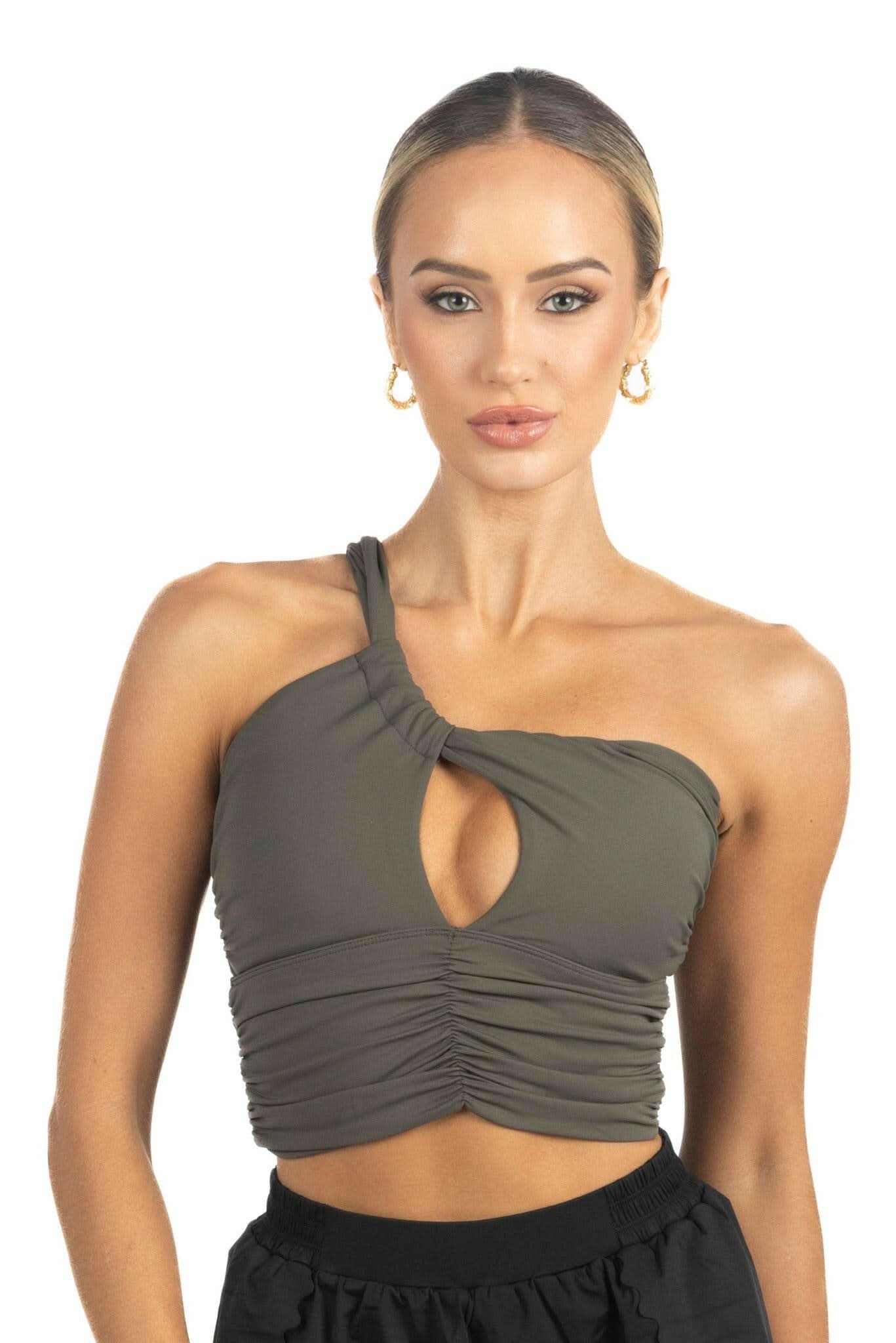 Belle Drapped Activewear Sportsbra in Dark Green - Akalia