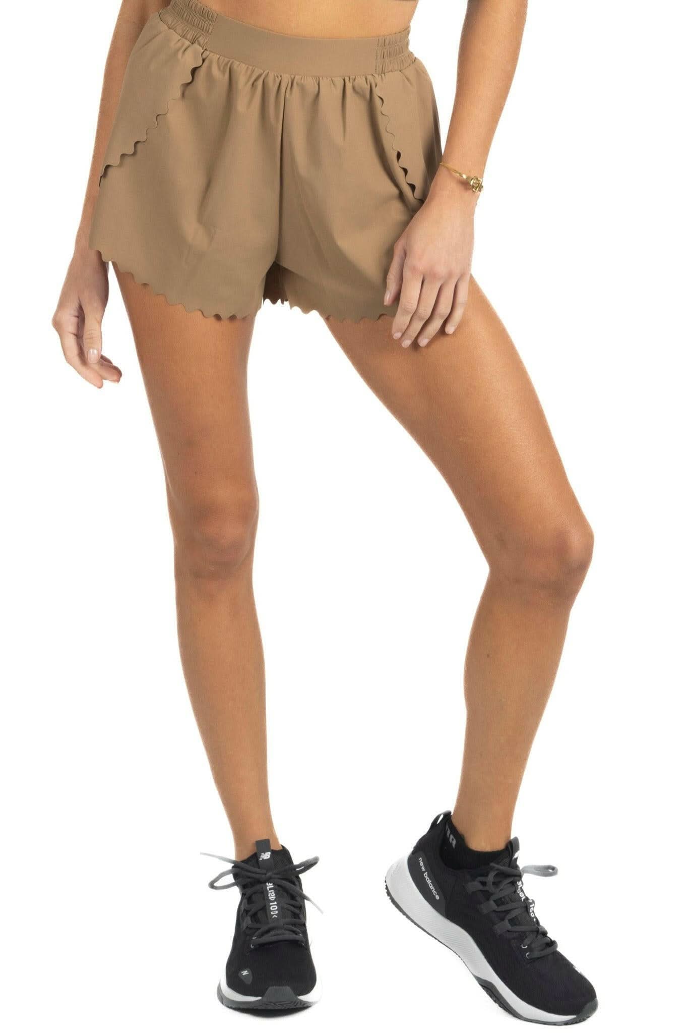 Chloe Romantic Scalloped Detailing Shorts in Soft Brown - Akalia