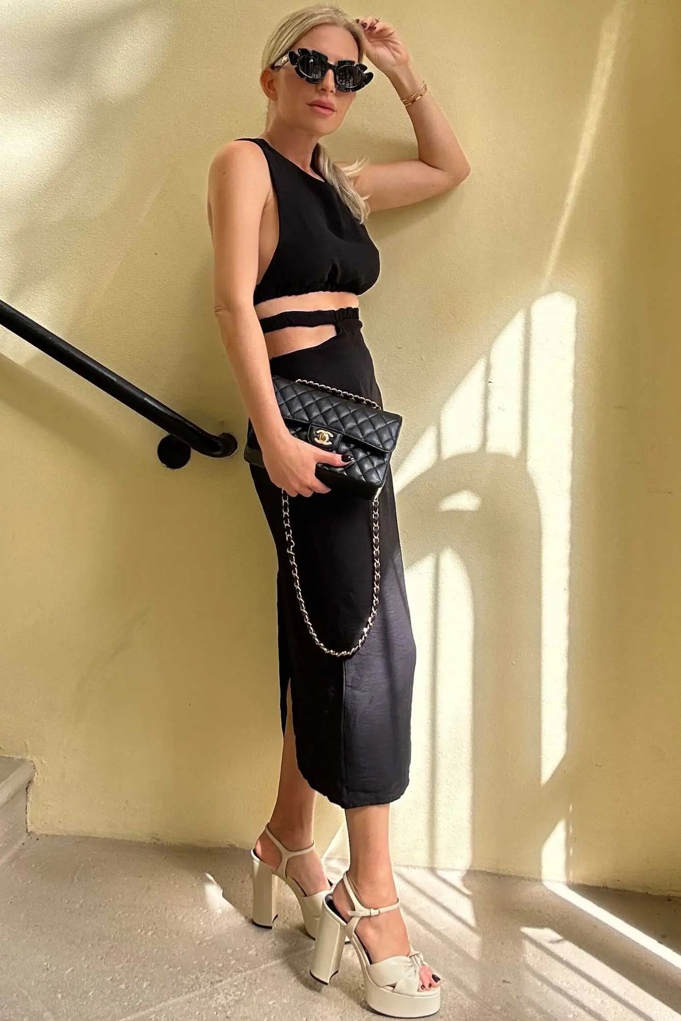 Cleo Midi Skirt and Top Set in Black - Akalia