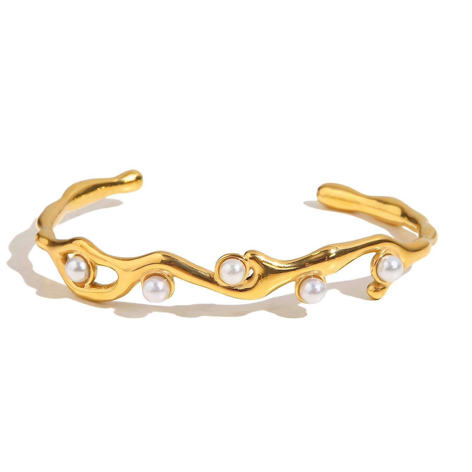 Diane 18k gold plated stainless steel pearl bracelet - Akalia