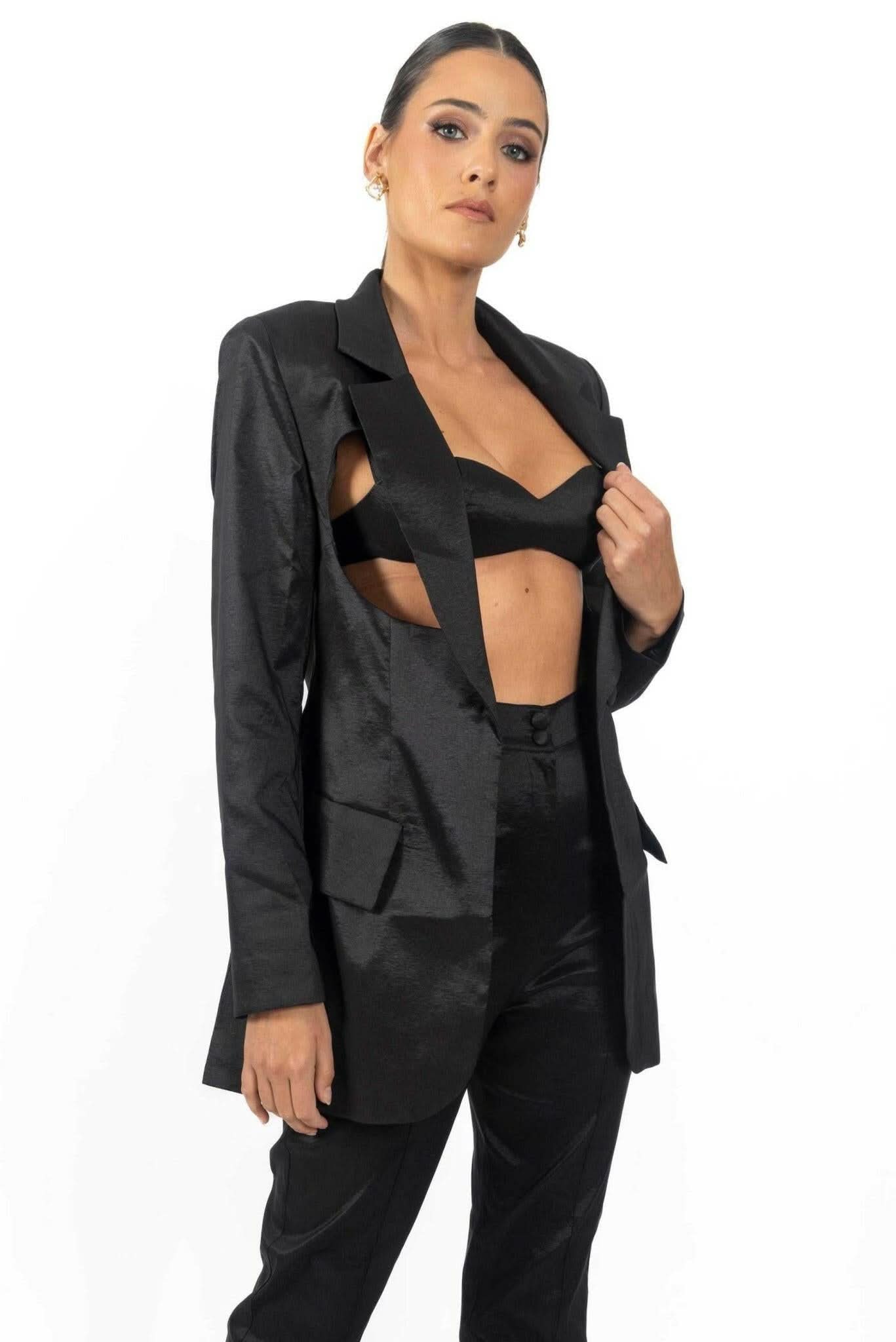Meghan Cutout Black Women's Blazer - Akalia