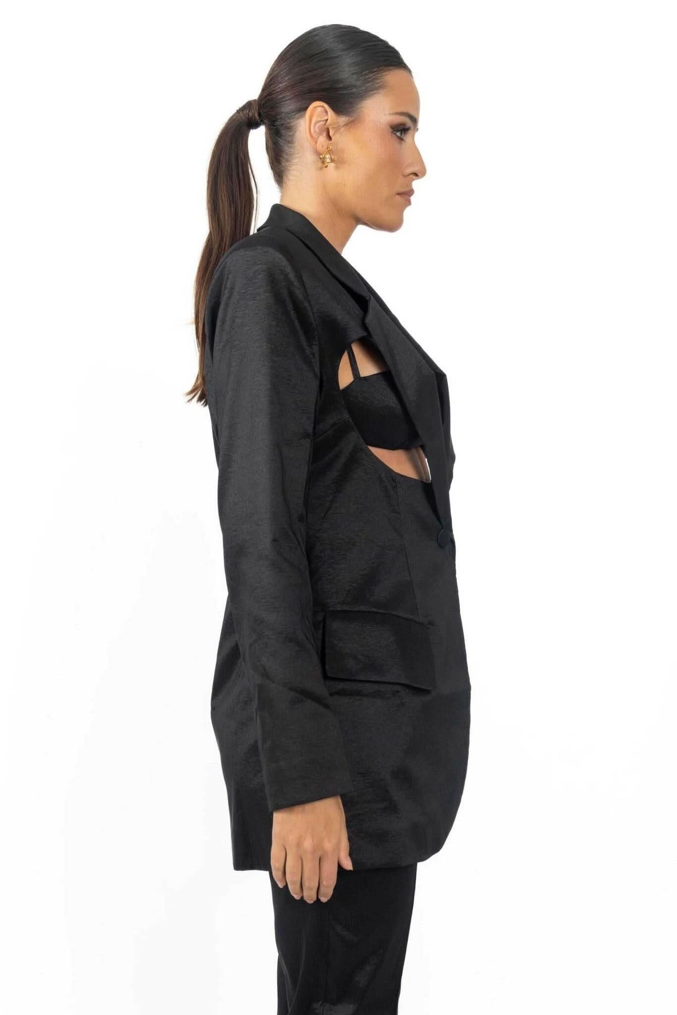 Meghan Cutout Black Women's Blazer - Akalia