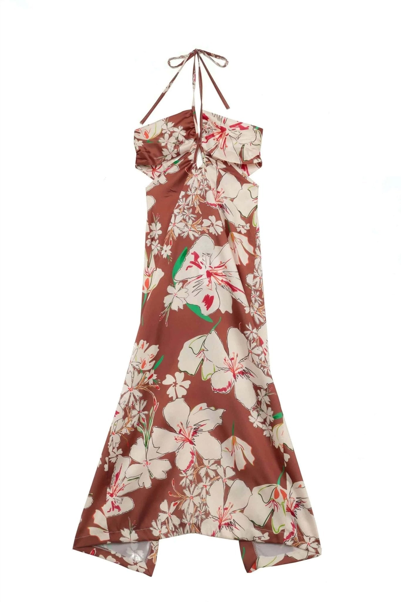 Paola Floral Satin Silk Backless Midi Dress - Akalia